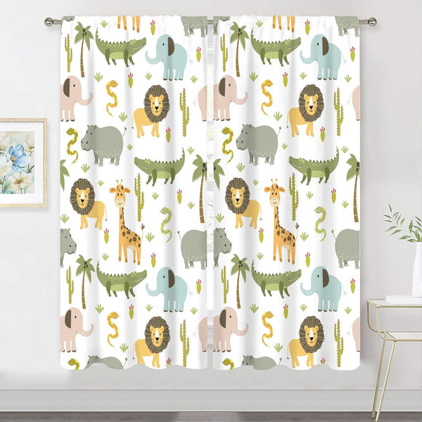 MESHELLY Kids Safari Curtains 42W X 63H Inch Rod Pocket Cute Cartoon