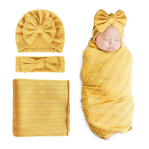 DRESHOW BQUBO Newborn Receiving Blanket Toddler Warm for Girls with Bow Hat