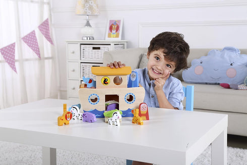 Tooky Toy Playset Wooden Noah's Ark with Animal Shapes