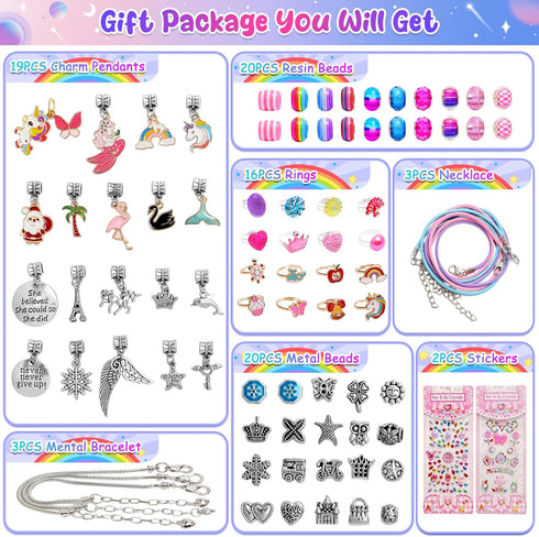 Charm Bracelet Making Kit, Art Supplies for Girls Age 6-8, Friendship Bracelet Kit with Rings for Kids Toys