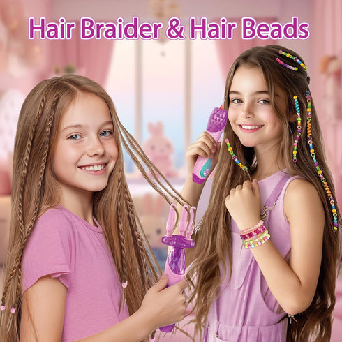 Set, Yoloflix Hair Braiding Machine, Hair Salon Toys for Girls with Braider, Beads, Wig & Accessories, Kids Hair