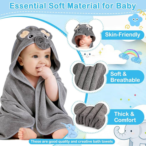 4 Set, 1 3 Flasoo Pcs Baby Towels and Washcloths Pcs Animal Hooded Baby Towels & Pcs Baby Washcloths for Newborns