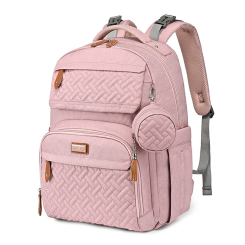BabbleRoo Pink Diaper Bag Backpack, Travel Backpack with Changing Pad, Pacifier Case & Stroller Straps, Multifunction,