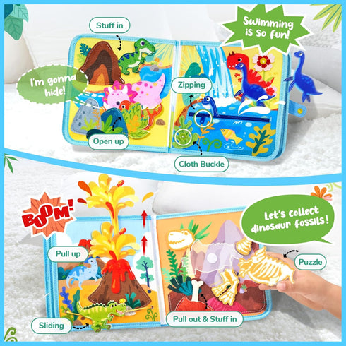 2 3 4 5 JoyCat Dinosaur Toddler Busy Book, Busy Board for Year Old -Travel Toy Quiet Activity Book, Life Skills & Fun