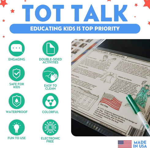Tot Talk U.S. Presidents Educational Placemat for Kids - Double-Sided, Waterproof, 17.5" x 11.5"