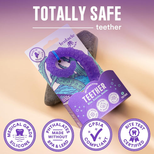 Tentacle Teether 0-24 Made in USA Medical Grade Silicone Teether for Infants Multi-Stage Molar Relief & Interactive