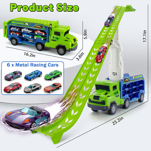 3 4 5 6 7 8 2 Playset 25-in 6 Kids Toys for Years Old Boys, Carrier Truck Transport Car Toys, Foldable Layer Car Race