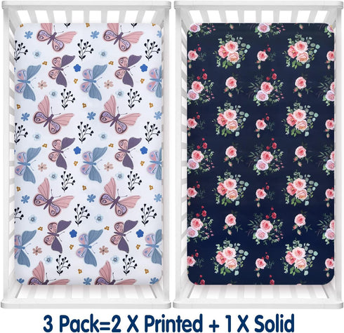AMROSE 3 Pack 28'' 52'' Heavenly Soft Crib Sheets for Baby Girls, X Fitted Sheets for Crib and Toddler Mattress Pad