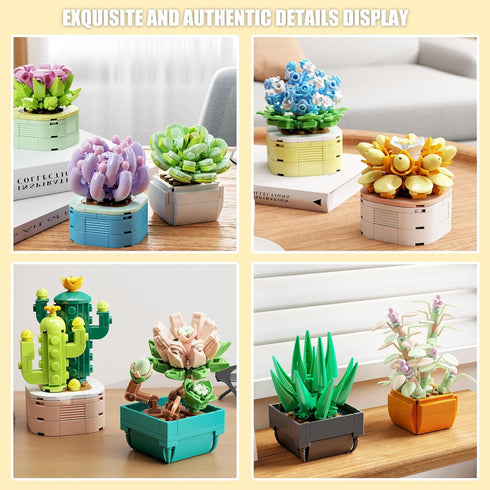 TYCOLE 9 1 Set-Creative 8-12(832 in Tiny Flowers Succulents Artificial Plant Botanical Building Block Toy, Botanical