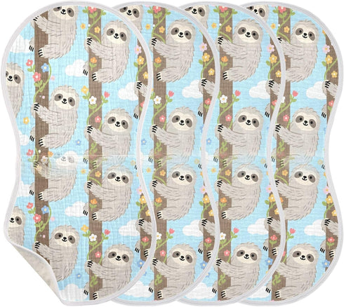 GOODOLD Set 1 Pack Cartoon Sloth Muslin Baby Burp Cloths - Super Absorbent and Soft Burping Rags - Cotton Burp Clothes