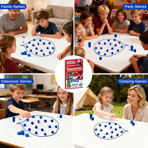 Mowtential Set, 20 1 1 1 2 14+) Magnetic Chess Game Magnet Game with Stones, String, Dice, Storage Bag, Compact Travel