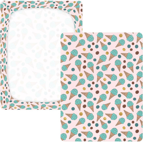 Jynexis 52x28 Ice Cream Pink Teal Pattern Baby Crib Sheets, Cotton Fitted Crib Sheet, Soft Breathable, Fits Standard