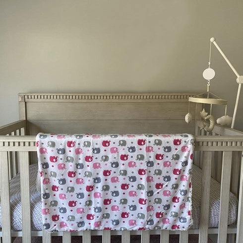 EVERYDAY KIDS Large Ultra Soft Gray and Pink Elephant Minky Baby Blanket, 30 x 40”, for Girls, Nursery Decor