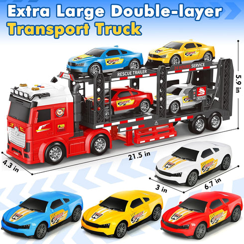 3 4 5 6 7 21" 4 Bstoyder Toddler Boy Toys for Years Kids, Double Layer Race Truck Toy with Racing Cars, Friction