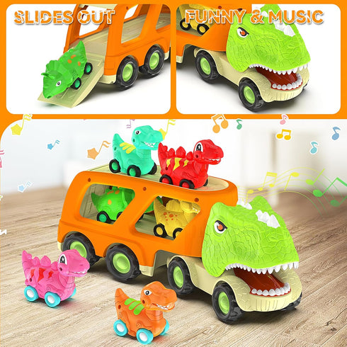 2-4 3-5 6 2+ Veslier Dinosaur Toys for Kids with Dinosaur Car Vehicles, Dino Transport Carrier Truck with Music