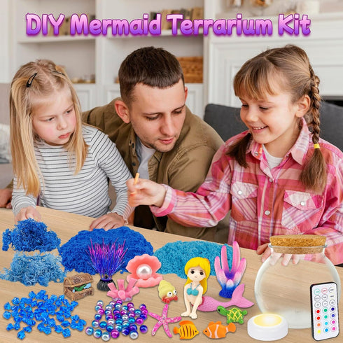 7july 5 6 7 8 9 10 11 12 Mermaid Terrarium Craft Kit for Kids - LED Night Light Up & Remote Mermaid Birthday Gifts Toys