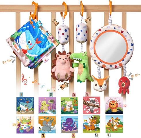 TUMAMA Car Seat Toys 3 6 9 12 Months, Plush Animal Rattle