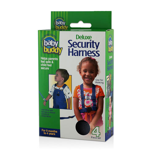 Baby Buddy Deluxe Safety Harness, Adjustable Tether and Chair Restraint Straps, for Ages 9 Months to 4 Years, Black