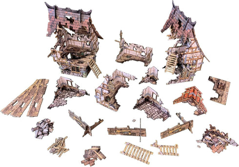 Fantasy Battle Systems Figure Wargames Terrain, 163 Piece Village Ruins for 28mm Miniature Wargaming