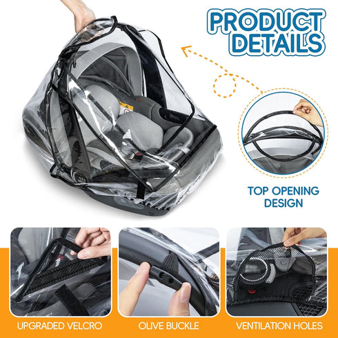 bemece Car Seat Rain Cover, Baby Car Seat Rain Cover Universal with Side Ventilation and Quick-Access Large Window