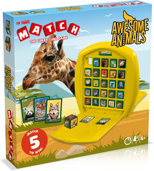 Top Trumps Match Game Awsome Animals - Family Board Games for Kids and Adults - Matching Game and Memory Game - Fun Two Player Kids Games - Memories and Learning, Board Games for Kids 4 and up