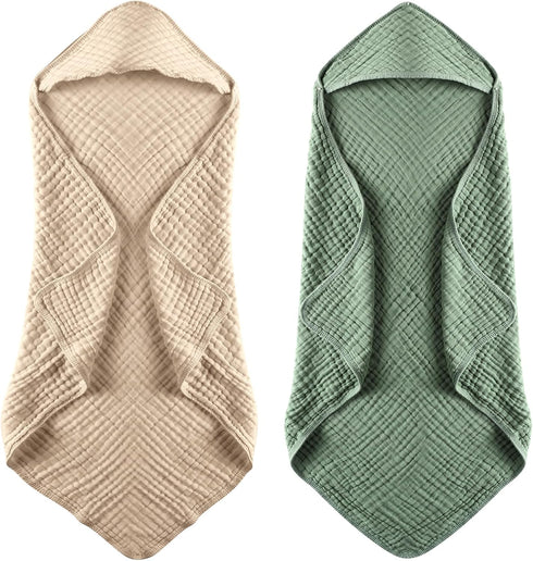 MUKIN Baby Hooded Towels, Muslin Cotton, 2-Pack, for Newborn, Infant, Toddler and