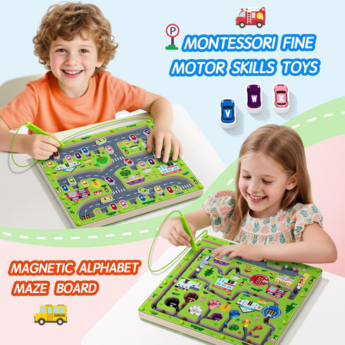 rifamee 2 1 Counting 3-5 in Magnetic Color and Number Maze Magnet Alphabet Double Sided Board Wood Puzzle Fine Motor
