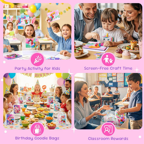 24 Pack 4-9, Set JoyCat DIY Poke Art Unicorn Party Favors for Girls, Mess-Free Craft Kits for Kids Ages Activity