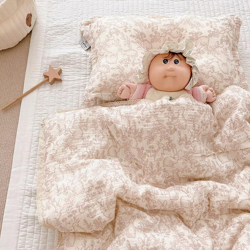 BuLuTu Cotton Muslin Blanket for Toddler Girls Boys Rabbit Pattern Baby Quilted