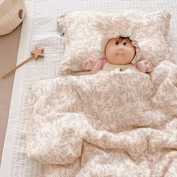 BuLuTu Cotton Muslin Blanket for Toddler Girls Boys Rabbit Pattern Baby Quilted