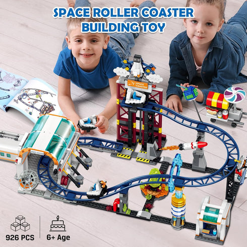 926PCS Set 6+years HOGOKIDS Space Roller Coaster Building Toy Coaster Building Features Lift Platform, Satellites
