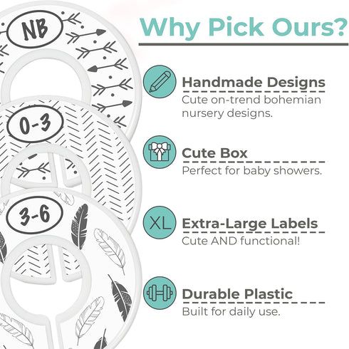 Baby Closet Size Dividers, 7X Boho Nursery Closet Dividers for Baby Clothes, Bohemian Nursery Decor for Boy or Girl