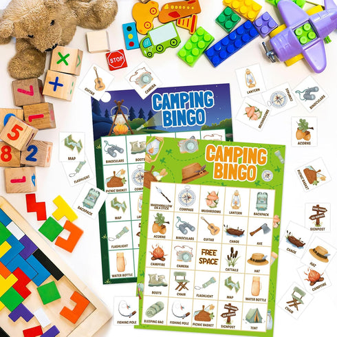 Camping Bingo Game for Kids, 24 Players Outdoor Party Camp Adventure Activities Supply