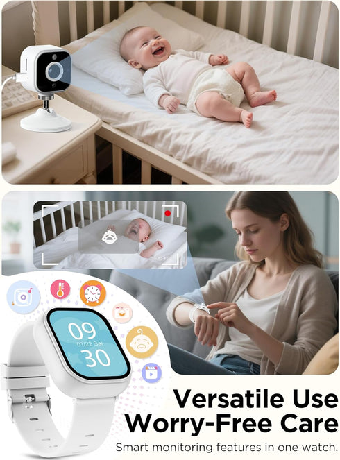 NUOTUN 2'' 1080P 2-Way Baby Monitor with Camera and Audio Watch, Wearable Portable HD Baby Monitor No WiFi, Video Loop