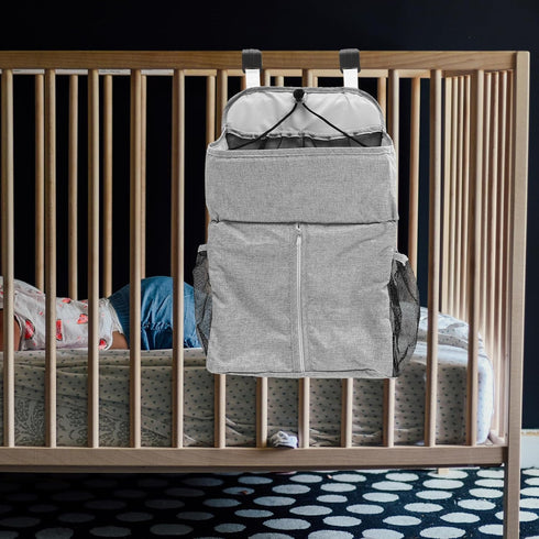 YARNOW Cradle Diaper Bag Bed Organizer Hanging Nursery Storage Pouch Gray for Diapering and Crib Use