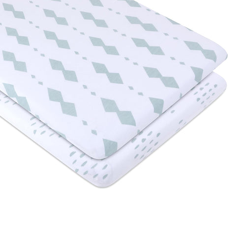 Bassinet Sheets Fitted Cover, Flexible Fit 100% Soft Jersey Knit Cotton - Neutral Grey Sage Diamond