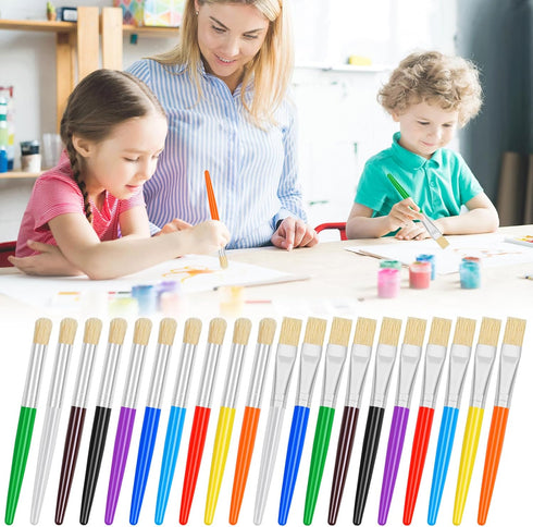 20 Pcs Paint Brushes for Kids, Round and Flat Easy Hold and Clean Toddler Paint Brushes, Bristle Craft Paint Brushes