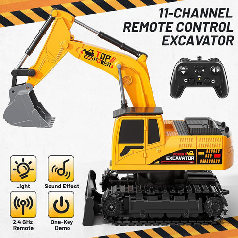 XINNOVEL 6-12, 11CH 2.4Ghz 3 4 5 6 7 8 9 10 11 12 Remote Control Excavator Toys for Boys Age RC Sand Digger with Metal
