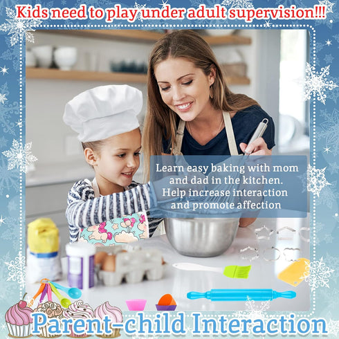 KAEGREEL Kids Baking Chef Set, Unicorn Apron and Mitt, 26pcs Kitchen Toys Cooking Set for Girls and Boys