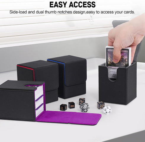 Set) ZLCA Card Deck Box for Trading Cards,PU Leather Magnetic Card Storage Box Fits for TCG CCG Magic Game Cards(Black