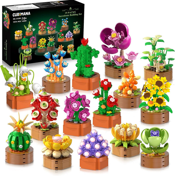 CUBIMANA 15 Pack Flowers Plants Mini Building Set - 1314PCS 3.6MM Flower