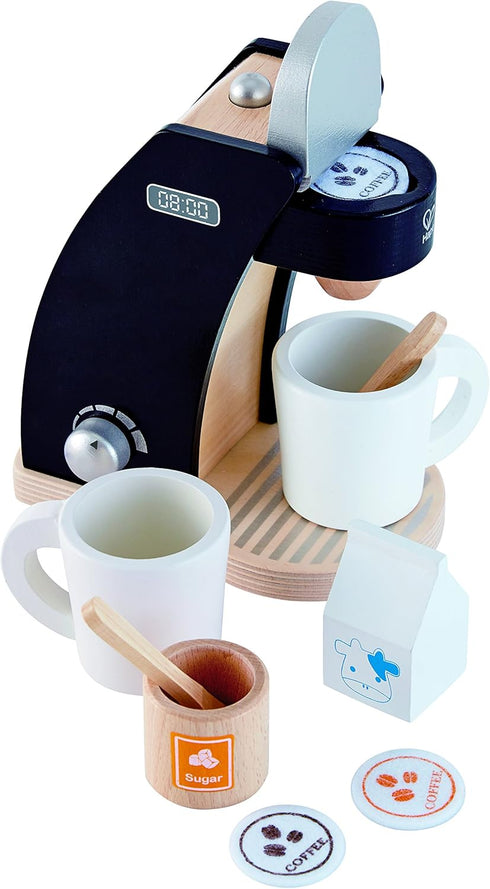 Set Set 3 Hape Wooden Black Coffee Maker Kitchen with Accessories| Pretend Play Toy for Kids Ages Years and Up