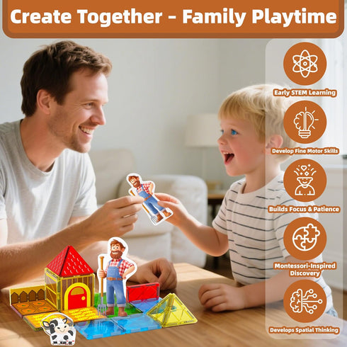 3-5, 4-8 GobiDex Magnetic Tiles with Farm Animals Building Blocks, STEM Sensory Toys for Indoor, Outdoor, and Travel