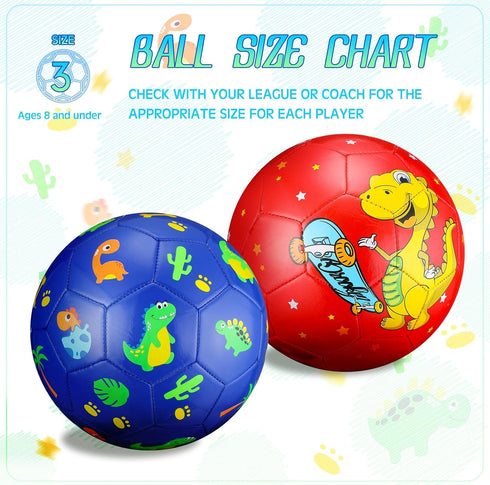 Soccer Ball for Boys Girls 4 to 6, Dinosaur Size 3 Small Cute Soccer Toy for Outdoor Indoor Game with Pump (Blue