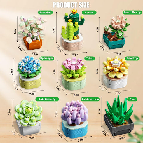 TYCOLE 9 1 Set-Creative 8-12(832 in Tiny Flowers Succulents Artificial Plant Botanical Building Block Toy, Botanical
