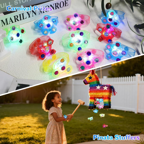 24 Pack 4-8 8-12, SCIONE LED Light Up Fidget Spinner Bracelets, Glow in The Dark Party Favors for Kids Treasure Box