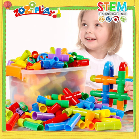 ZOZOPLAY STEM Toys Tube Locks, 72 Piece Educational Building Block Set with Wheels for Boys Girls