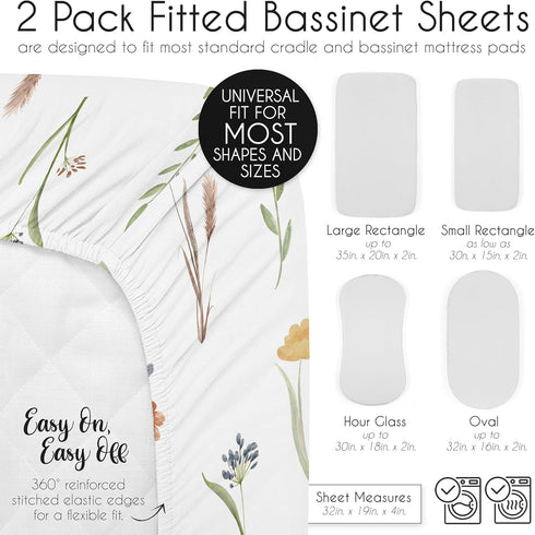 Set 2p Sweet Jojo Designs Boho Floral Garden Flower Girl Baby Bassinet Sheets Fitted Sheet Infant Newborn Nursery Oval