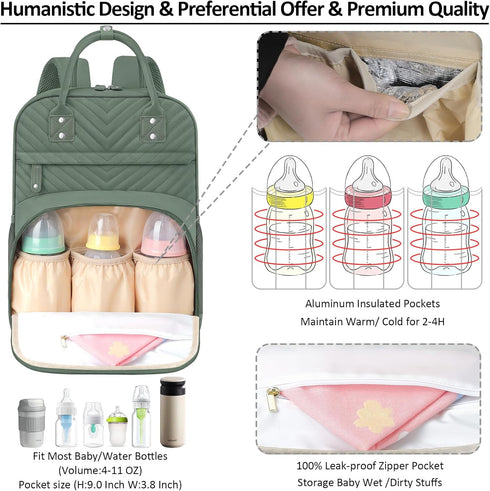 Backpack Tenot Diaper Bag Tote with Insulated Pockets for Men Baby Boys Girls Newborn Unisex Tactical Large Capacity
