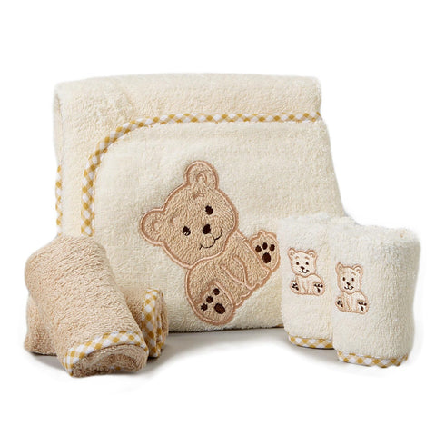 5-Piece Set, 1 4 Spasilk Soft Terry Hooded Bath Towel and Washcloth Baby Towel and Baby Washcloths for Newborn Boys